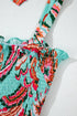 Green Abstract Print Smocked Bodice Knotted Straps Ruffled Maxi Dress